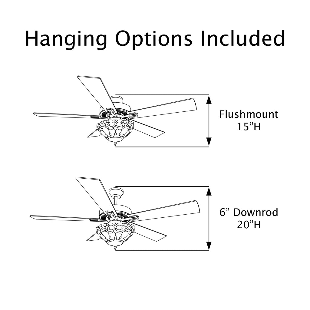 Della River of Goods Oil-Rubbed Bronze and Stained Glass 52-Inch 3-Light Remote-Controlled Ceiling Fan