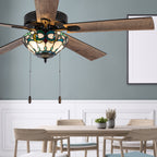 Della River of Goods Oil-Rubbed Bronze and Stained Glass 52-Inch 3-Light Remote-Controlled Ceiling Fan