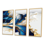 Designart Abstract Geode Gold And Blue Marble Shape III Modern Geometric Framed Canvas Art Print - 3 Panels