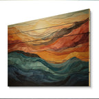 Designart Coral Teal Bold Mountains Landscape Modern Print on Natural Pine Wood
