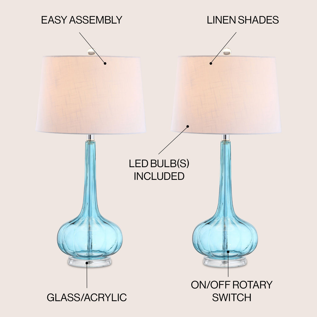 Diamante 28.5 Glass Teardrop LED Table Lamp, Pink (Set of 2) by JONATHAN Y
