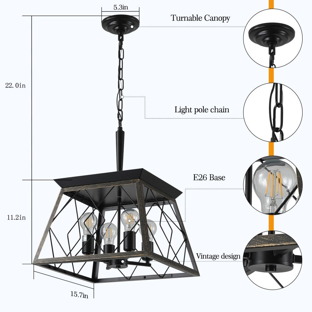 Dimmable 4-Light Farmhouse Chandeliers Light for Dining Room No Bulb