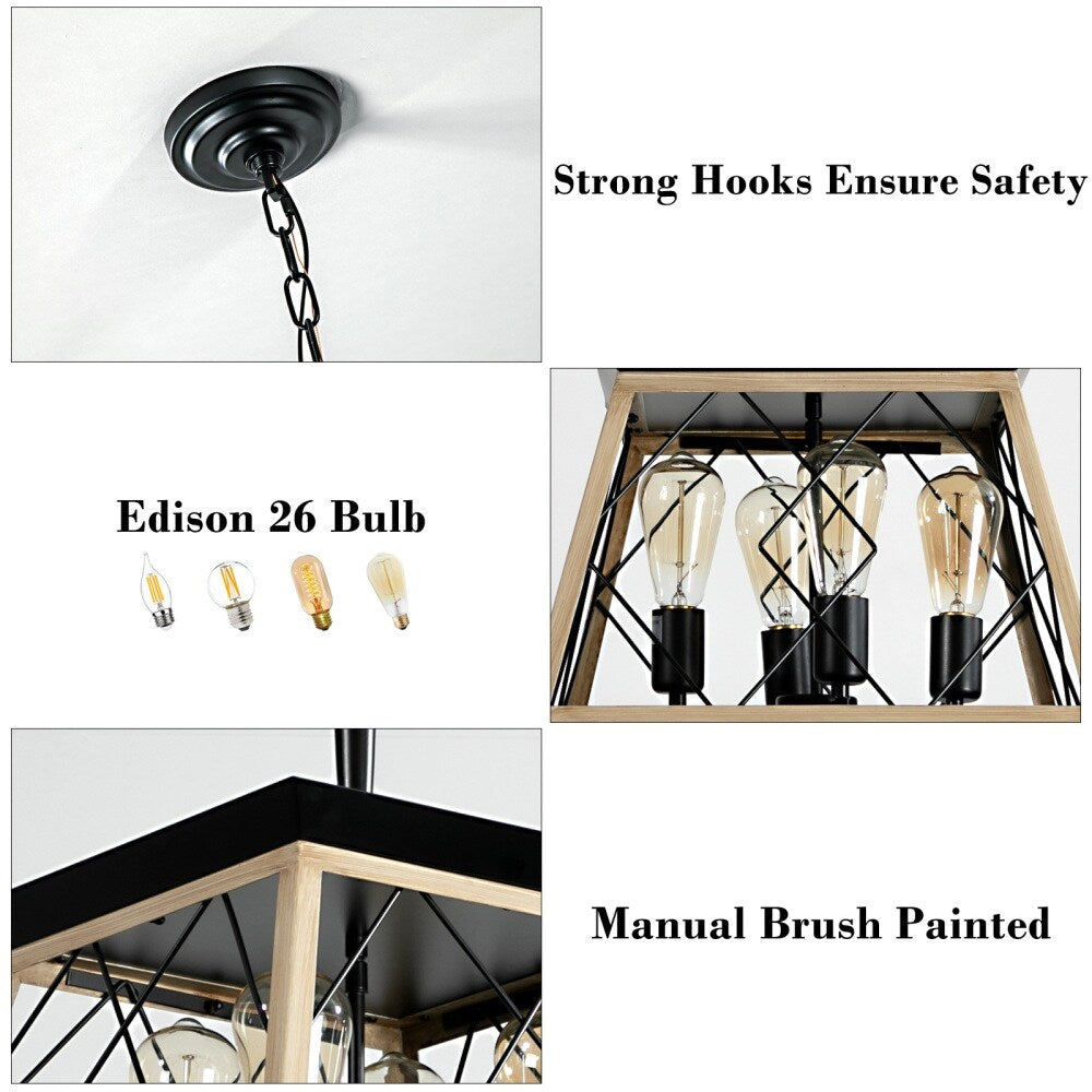 Dimmable 4-Light Farmhouse Chandeliers Light for Dining Room No Bulb