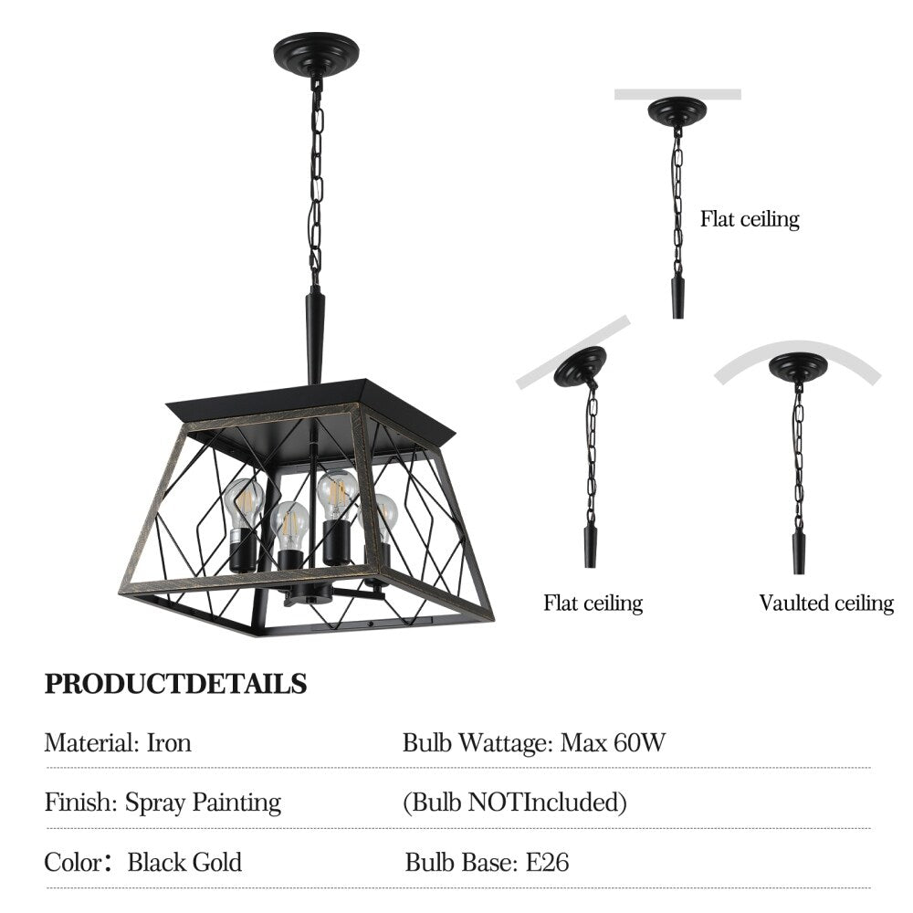 Dimmable 4-Light Farmhouse Chandeliers Light for Dining Room No Bulb