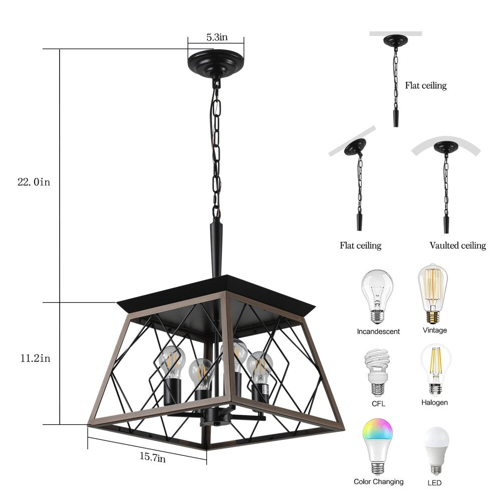 Dimmable 4-Light Farmhouse Chandeliers Light for Dining Room No Bulb