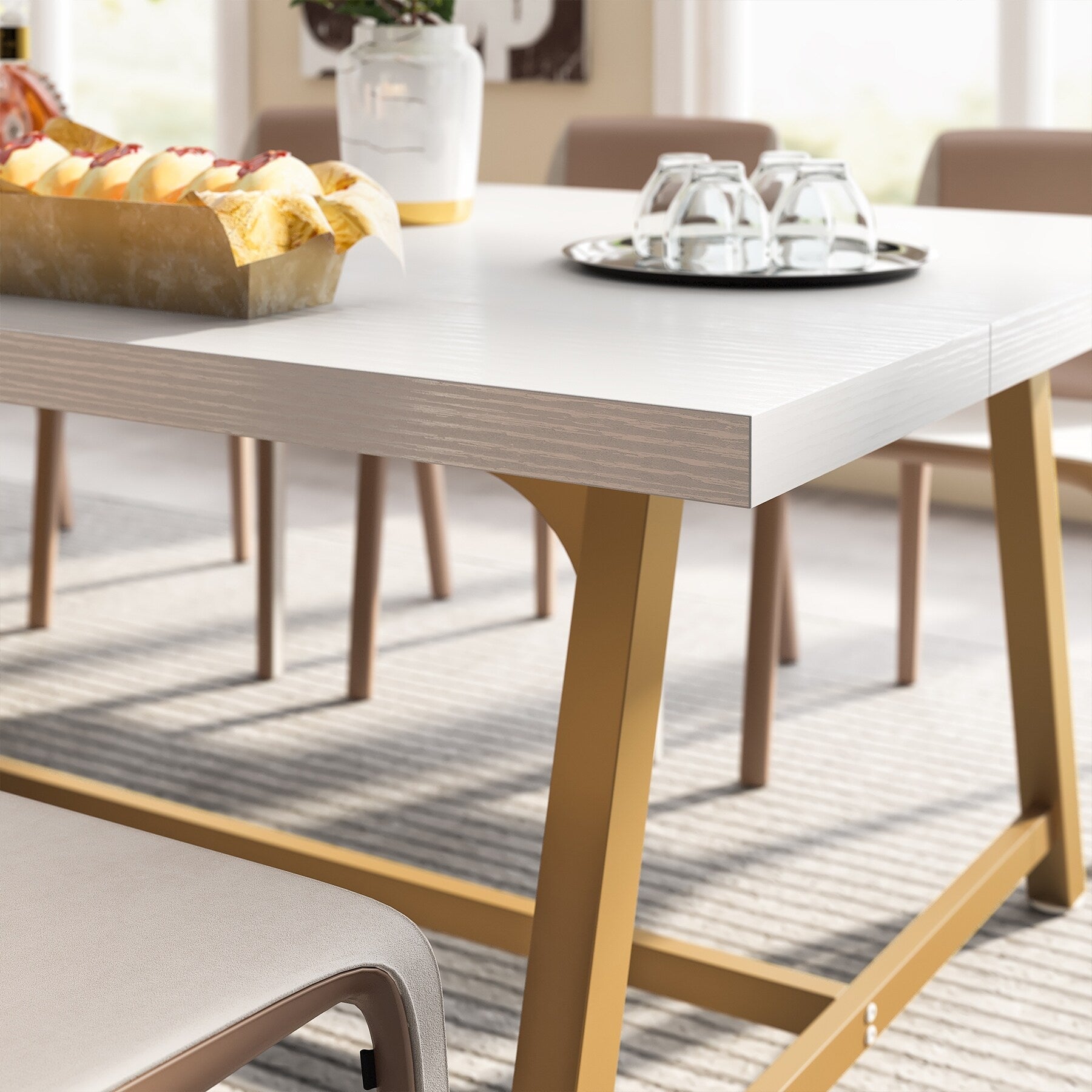 Dining Table for 8 People, 70.87-inch Rectangular Wood Kitchen Table