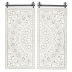 Distressed Ivory White Wood Flower Wall Art with Black Accents (Set of 2)