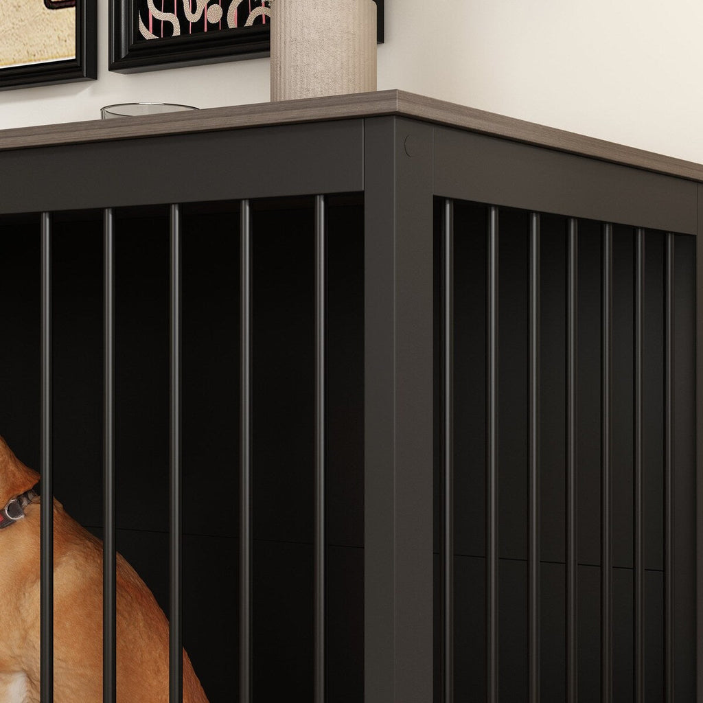 Dog Crate Furniture -Wooden Dog Kennel with Room Divider and 2 Drawers