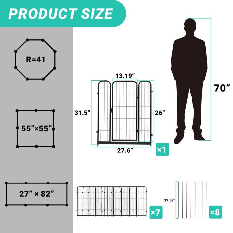Dog Playpen Pet Dog Fence, 32 Height 8 Panels Metal Dog Pen