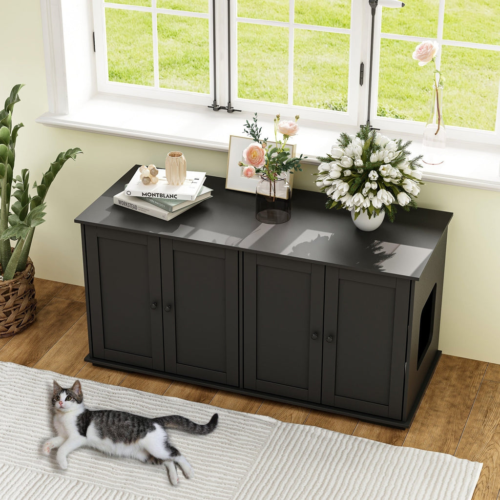 Double Pet Privacy Washroom Cat Litter Box Concealment Furniture