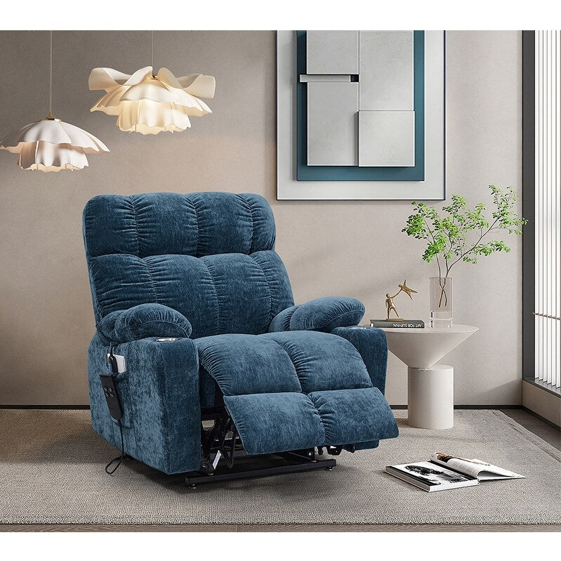 Dual OKIN Motor Lift Recliner for Seniors with Heating, Massage, 180° Lay Flat, and Adjustable Backrest/Footrest