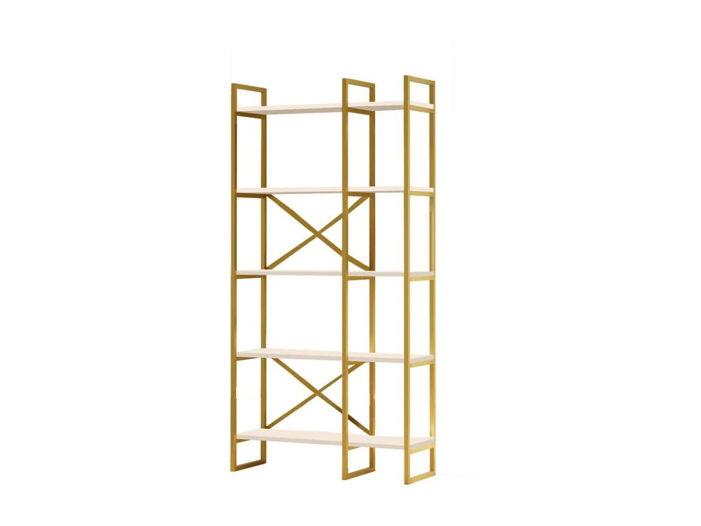 Aquarius Bookshelf, Desktop Shelf, Mobile Book Holder, 88x30x175 cm, White and Gold