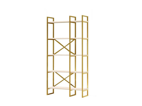 Aquarius Bookshelf, Desktop Shelf, Mobile Book Holder, 88x30x175 cm, White and Gold