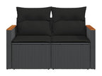 Garden sofa with cushions, 2-seater, black woven resin