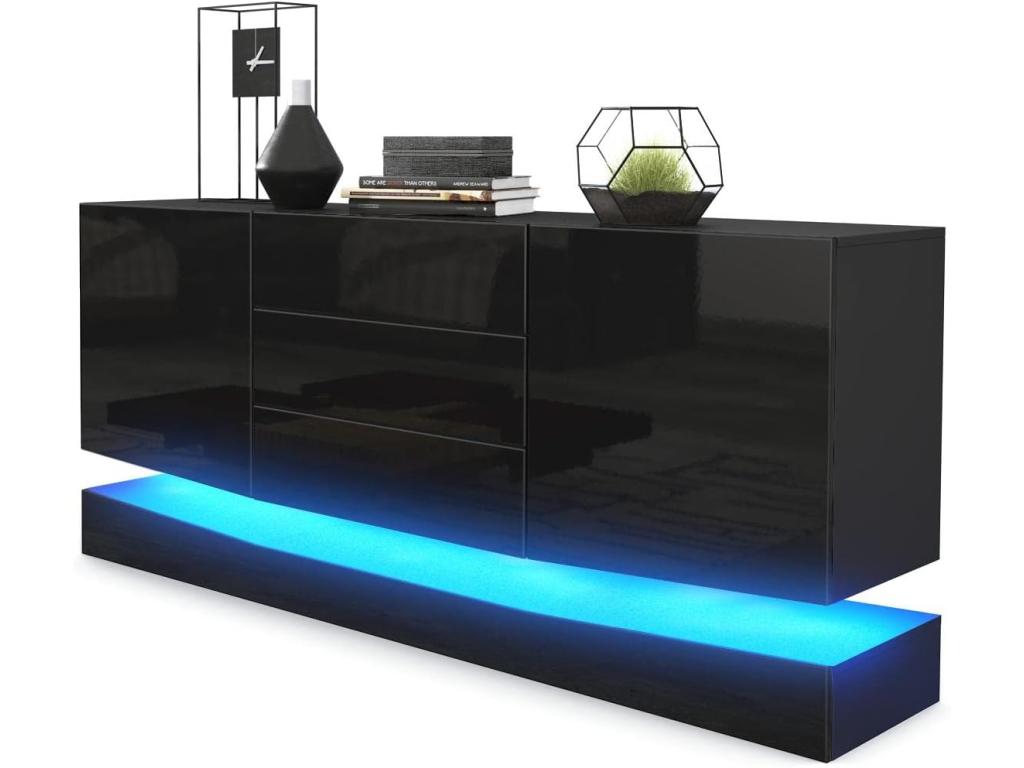 Black Buffet with Matte Body and High Gloss Front with RGB LED Lighting