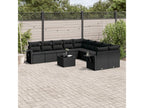 11-piece garden furniture set with cushions, black woven resin