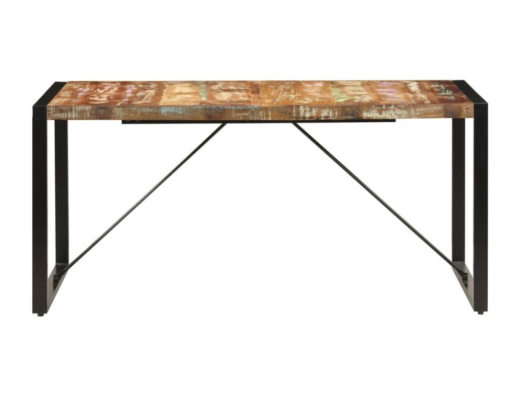 Unik 140cm dining table made of reclaimed wood with black steel legs