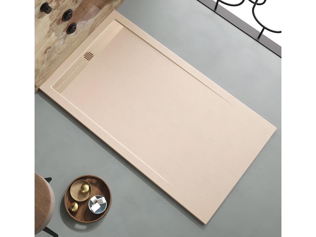 Cream shower tray with slate finish, Meublori CACH colored grate - 150x80 cm