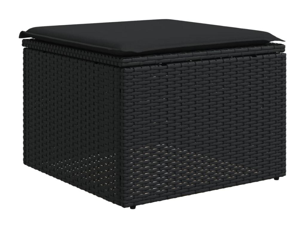 11-piece garden furniture set with cushions, black woven resin