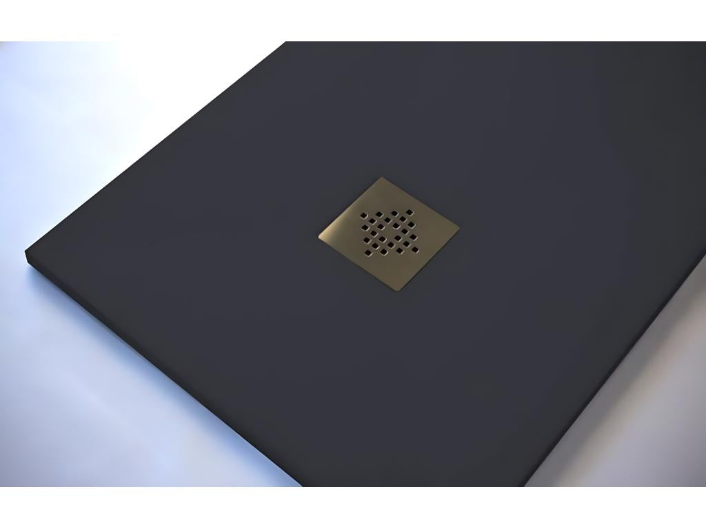 Extra-flat 90x130 cm PURE shower tray in anthracite slate-effect resin with anthracite drain cover