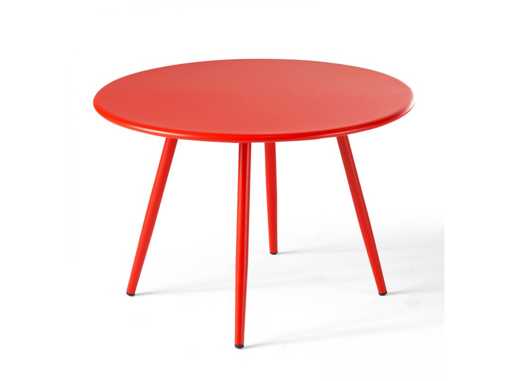 Round red metal garden coffee table 50 cm - Meublori