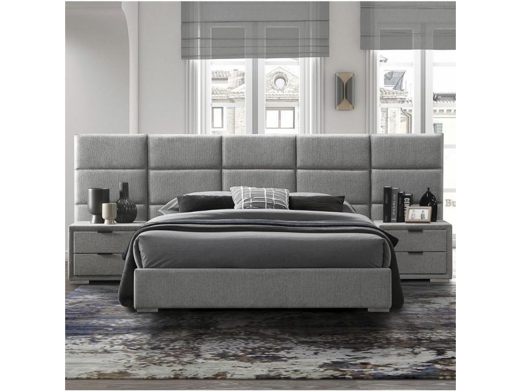 Viorne contemporary bedside table in grey fabric with two drawers