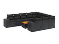 11-piece garden furniture set with cushions, black woven resin