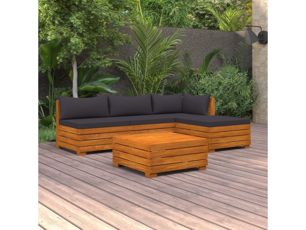 5-piece garden furniture set with cushions, solid wood furniture