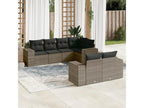 7-piece garden furniture set with cushions, grey woven resin
