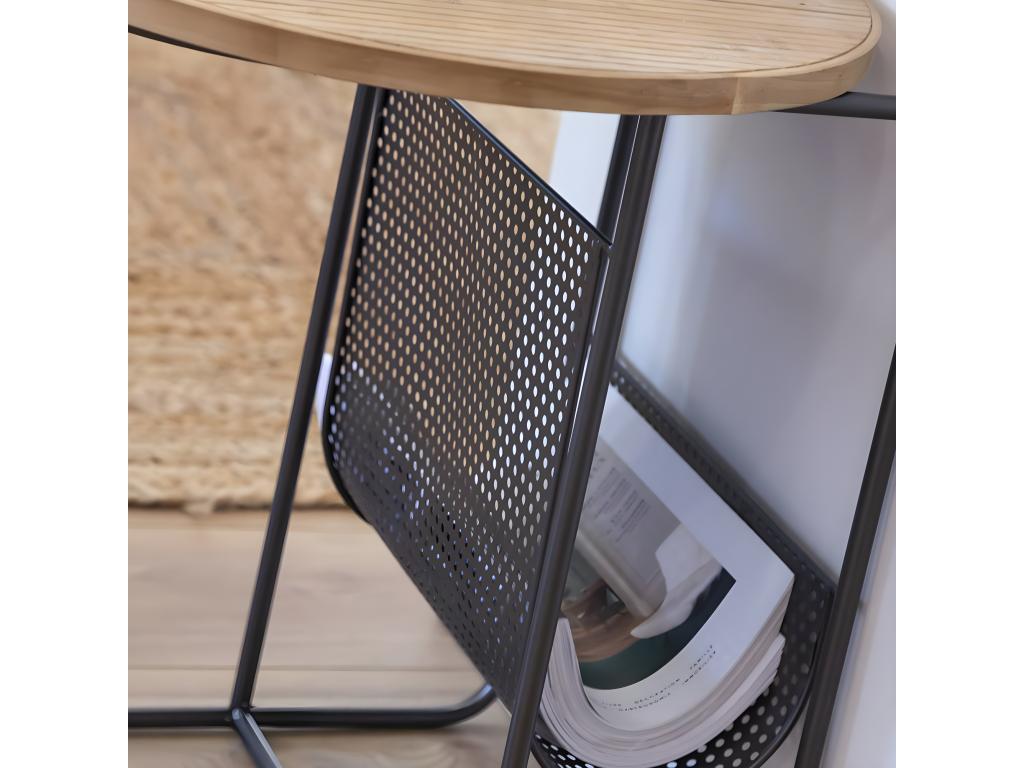 Meublori pine wood and metal side table