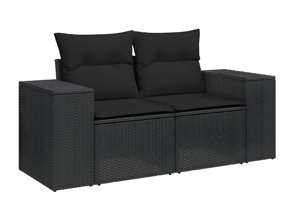 11-piece garden furniture set with cushions, black woven resin