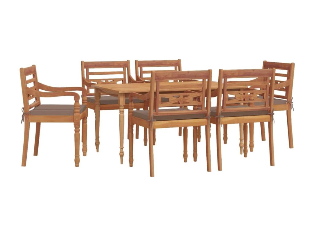 7-piece garden dining set with cushions, solid teak wood