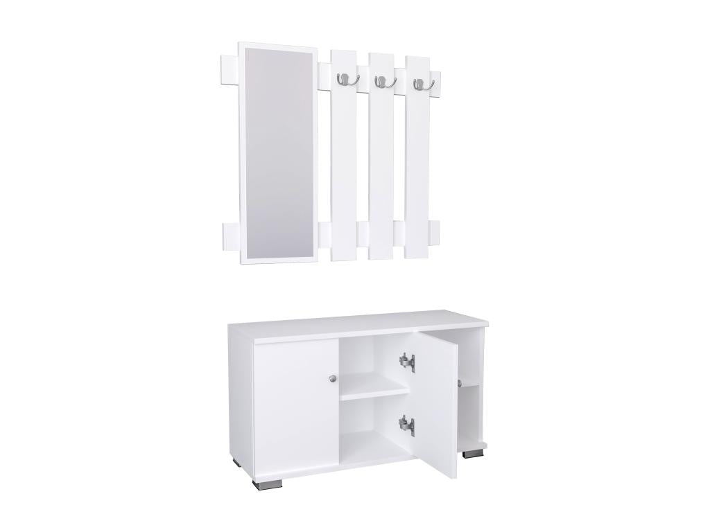 Meublori 2-Piece Wooden Bench Set with Shoe Cabinet, Shoe Rack, and Coat Rack - Gados XL White Entryway Furniture