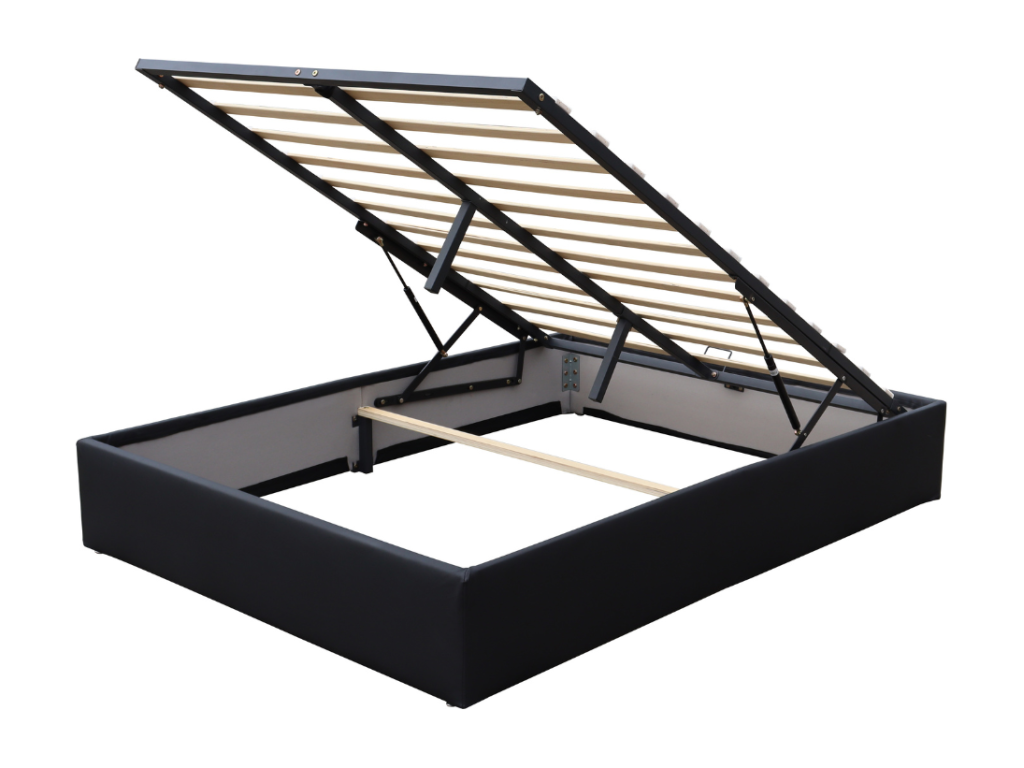 Black storage bed 100x200 cm with 12 Meublori - Quick assembly and easy-care fabric