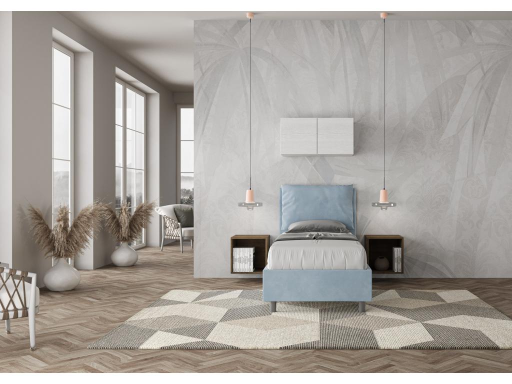 Meublori bed with 80x200 cm upholstered microfiber base, light blue