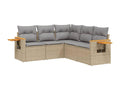 5-piece garden furniture set with cushions, beige woven resin