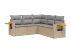 5-piece garden furniture set with cushions, beige woven resin