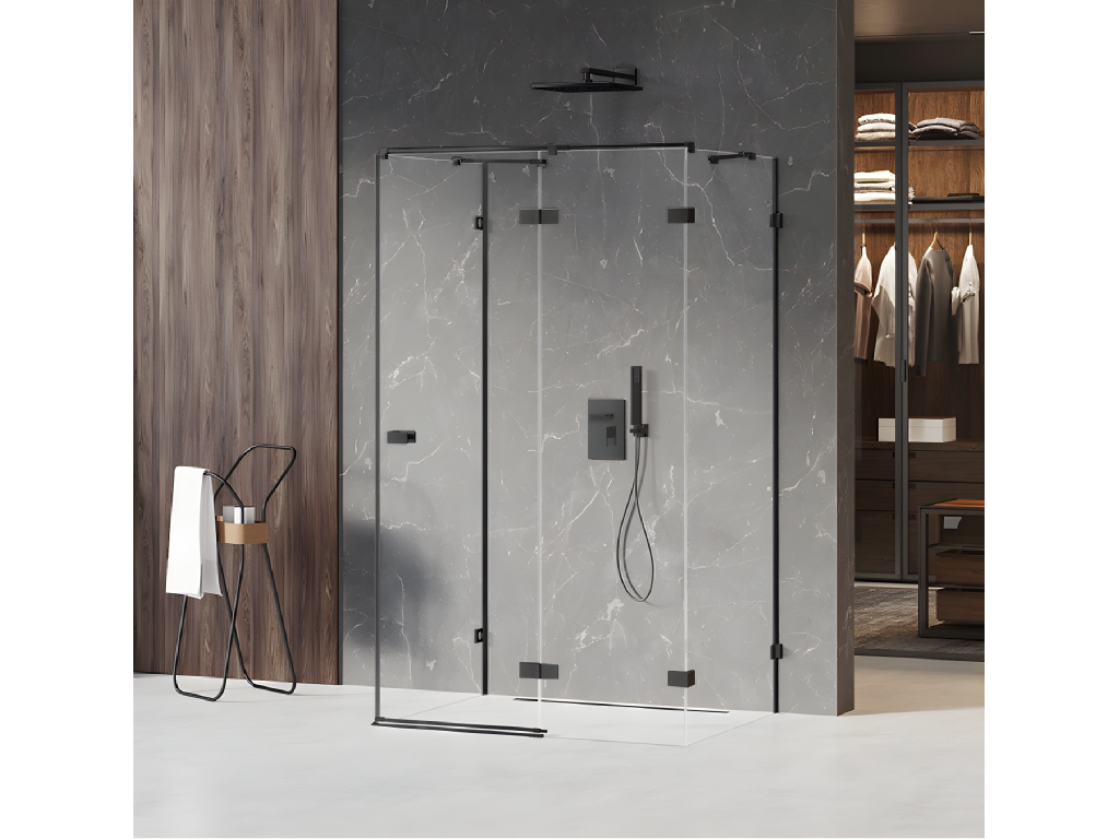 Meublori BLACK 120x90cm right-hand pivoting shower enclosure, black, front access