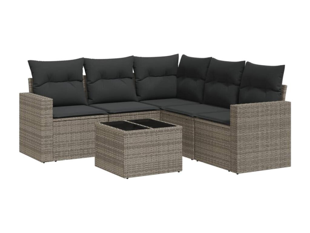 6-piece garden furniture set with grey resin wicker cushions