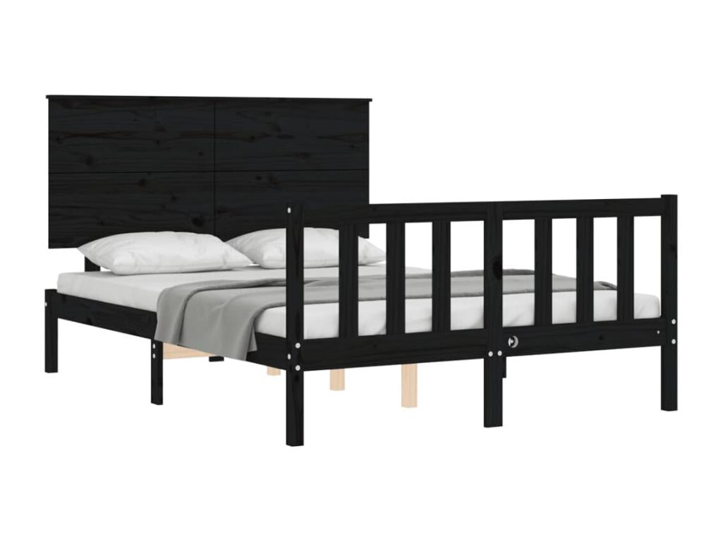 Bed frame with black headboard 140x190 solid wood ASRI00361