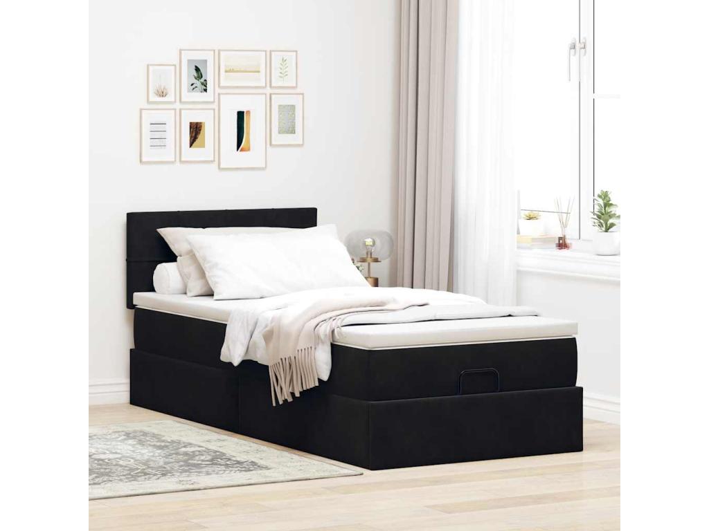 Ottoman bed frame with black 90x190 cm velvet mattress