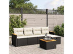 6-piece garden furniture set with cushions, black woven resin