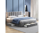 Adult bed with 4 drawers and headboard - 160x200 cm - velvet - Meublori slatted base - grey color