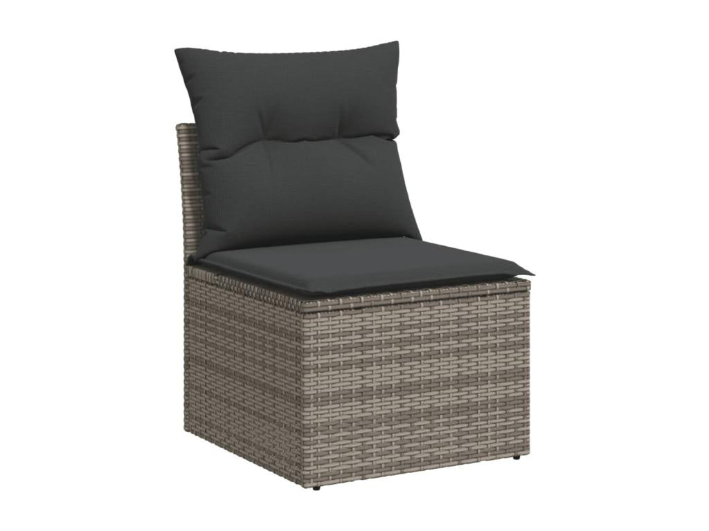 7-piece garden furniture set with cushions, grey woven resin KCJH55352