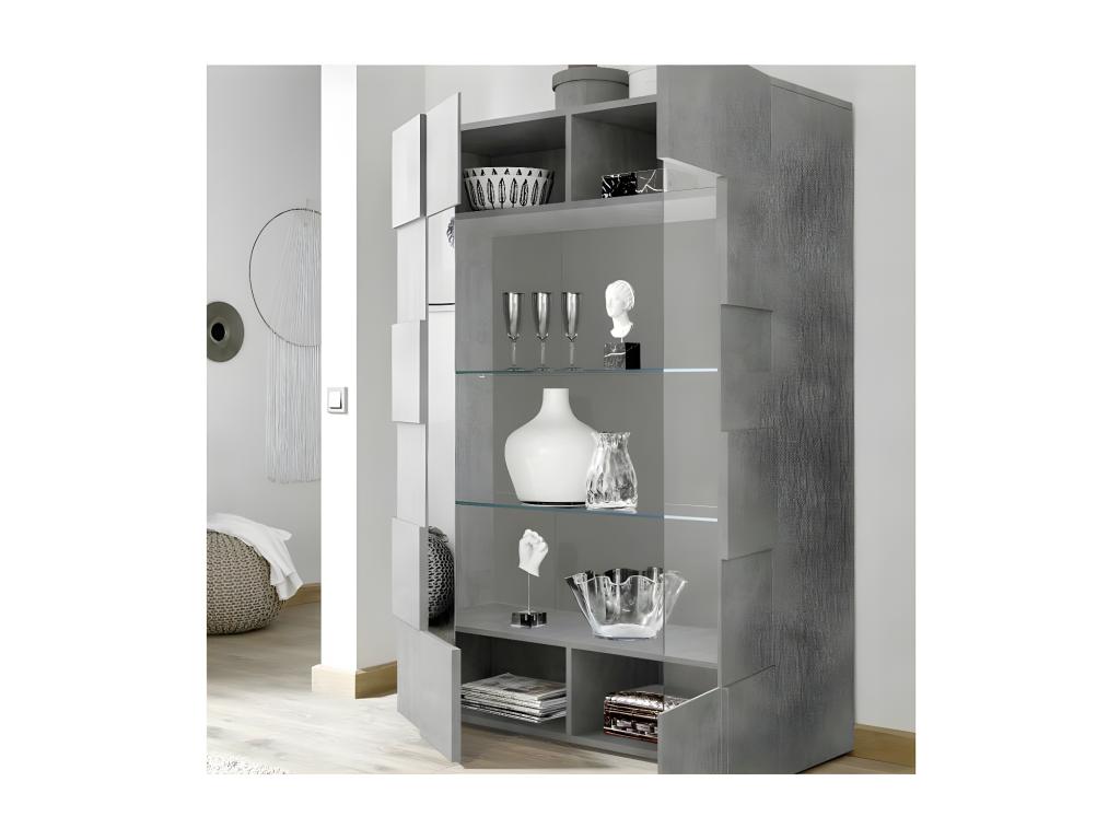 2-Door Display Cabinet, Light Polished Concrete Finish - Meublori