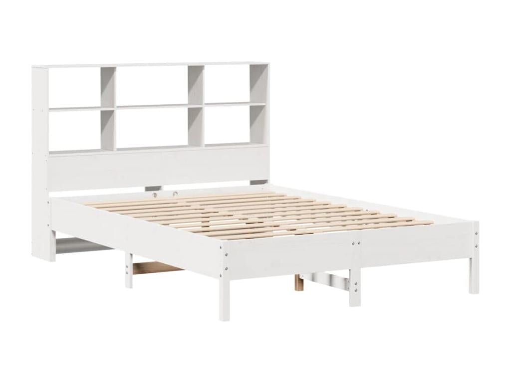 White bookcase bed without mattress, 160x200 cm, solid pine wood, UBAN78179
