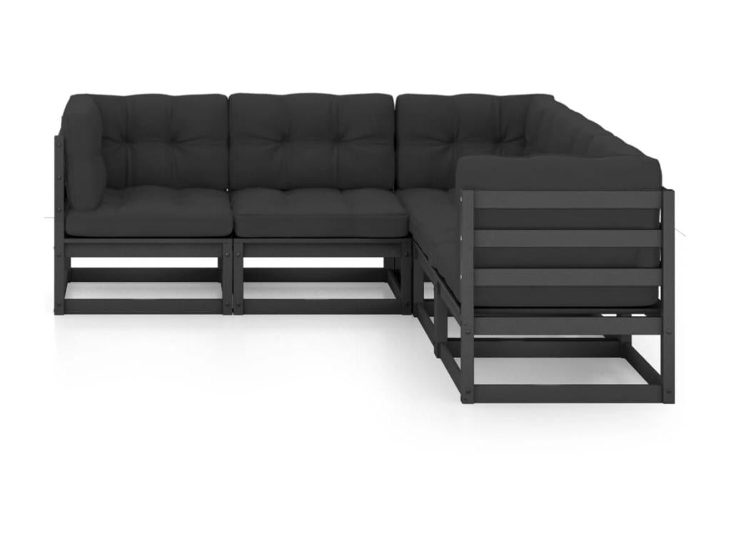 5-piece garden furniture set with cushions, solid pine wood, 22
