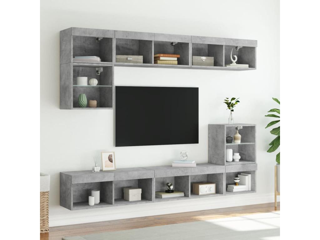 TV stand with LED lighting, concrete grey, 80x30x30 cm