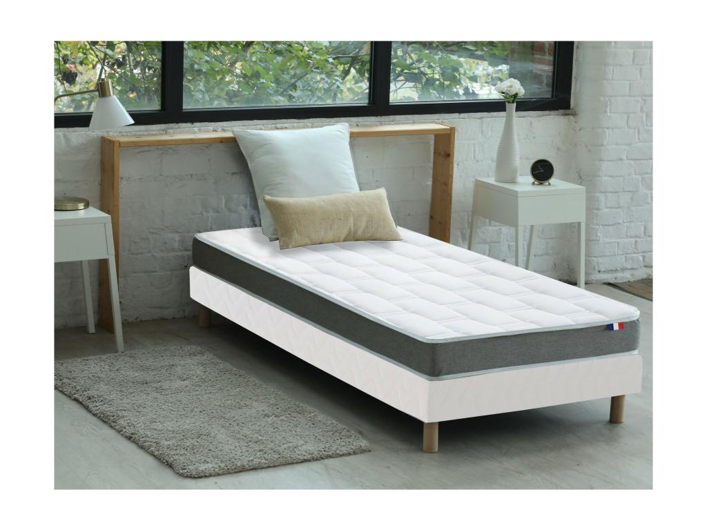 Meublori memory foam and HR foam mattress set with slatted base - French comfort. Dimensions: 90x190 cm. Slatted base: White.