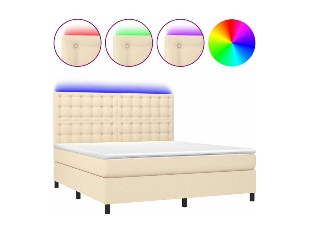 Bed base with Meublori bed and mattress and LED light, Cream 180x200 Fabric